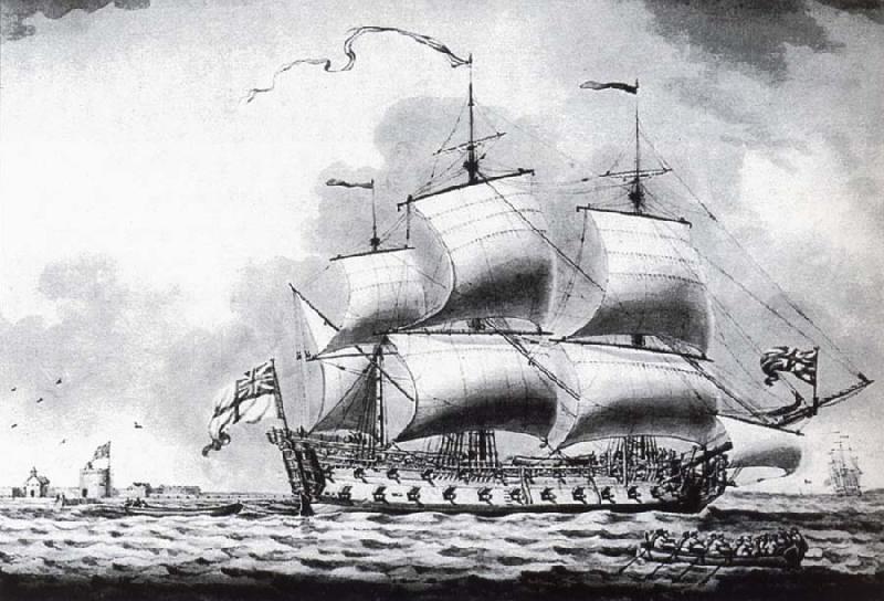 Francis Swaine A drawing of a British two-decker off Calshot Castle France oil painting art